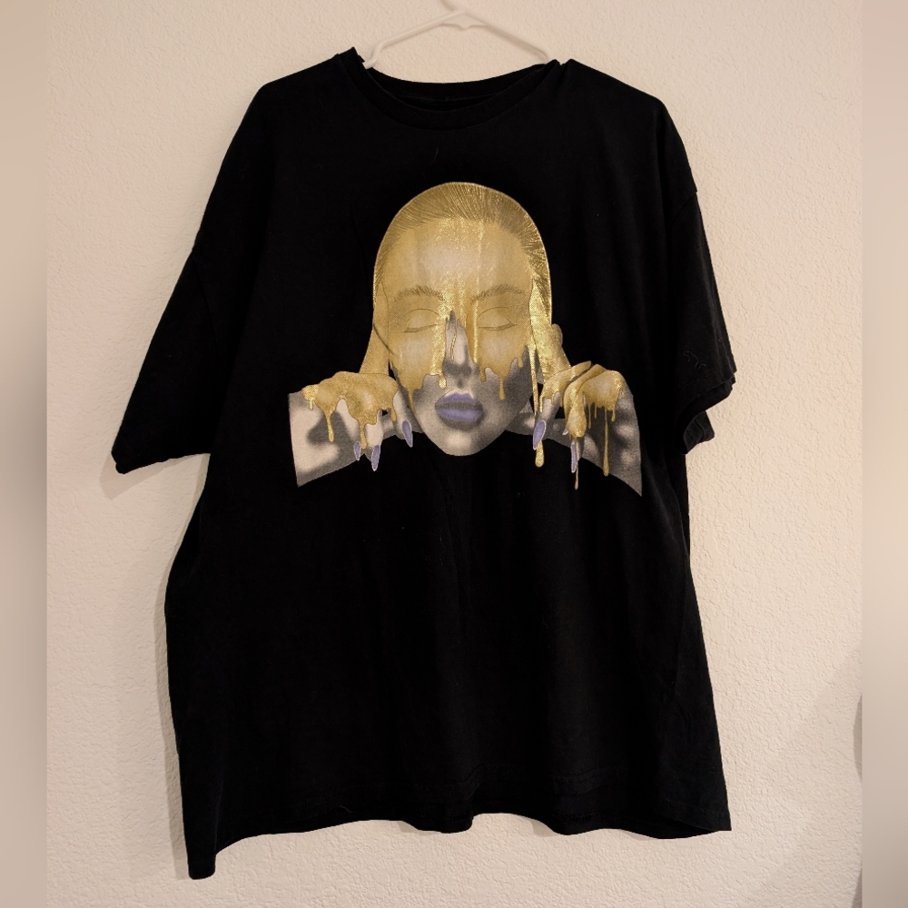 Black T-Shirt with Gold and Purple Graphic